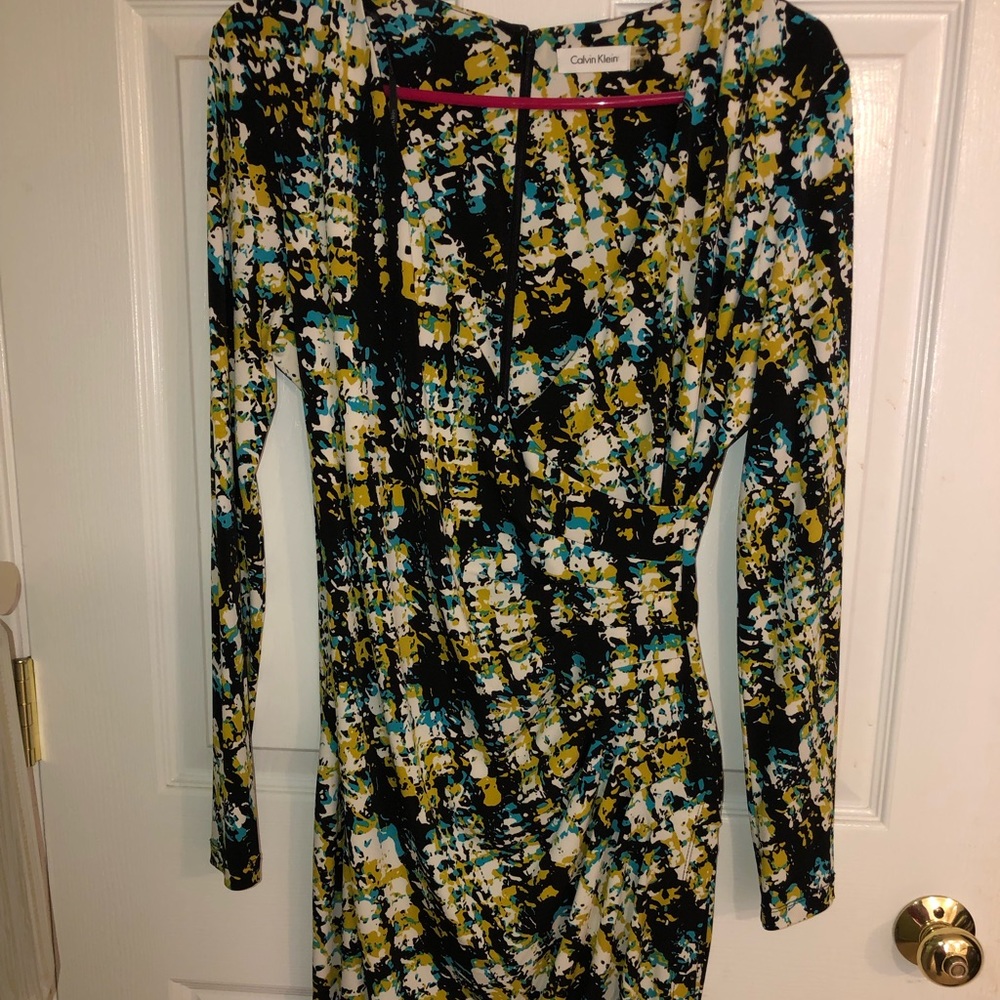 Calvin Klein Faux Wrap Business Casual Long Sleeved Dress